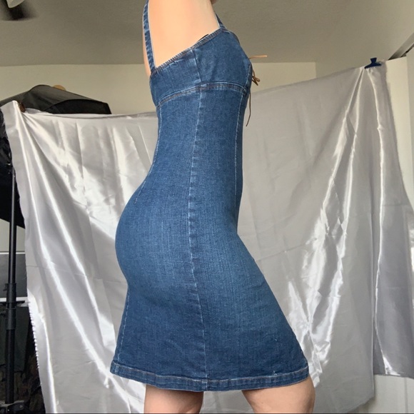 SOLD- 90s Denim Bodycon Dress - Picture 3 of 5